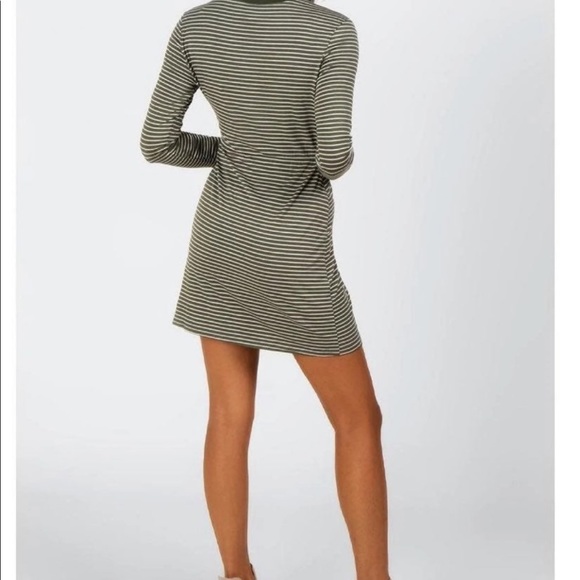 Alya Olive Green & White Long Sleeve Striped Mini Dress with Knot, Size XS - Picture 3 of 5